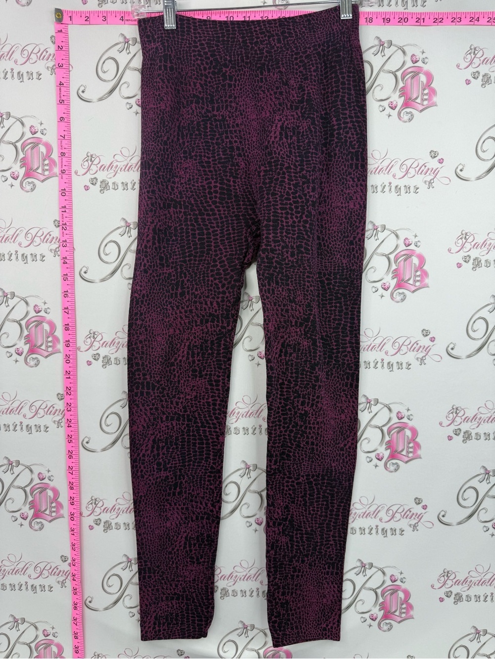 Lily Morgan tights leggings fleece lined Deep Magenta Animal-Print Leggings